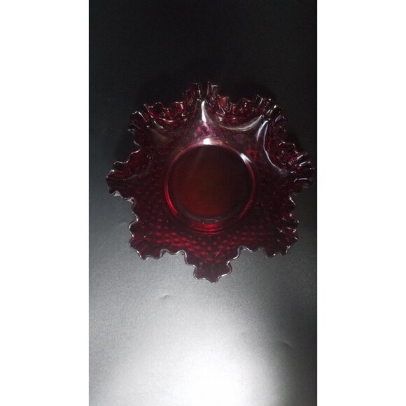 Fenton Hobnail Ruby Red Amberina Glow Ruffle Glass Candy Dish - Picture 6 of 16